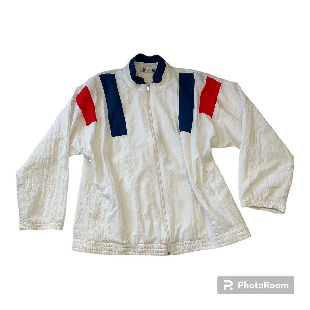 Vintage Track Jacket Full Zip White Red Blue Made In USA Size Small
